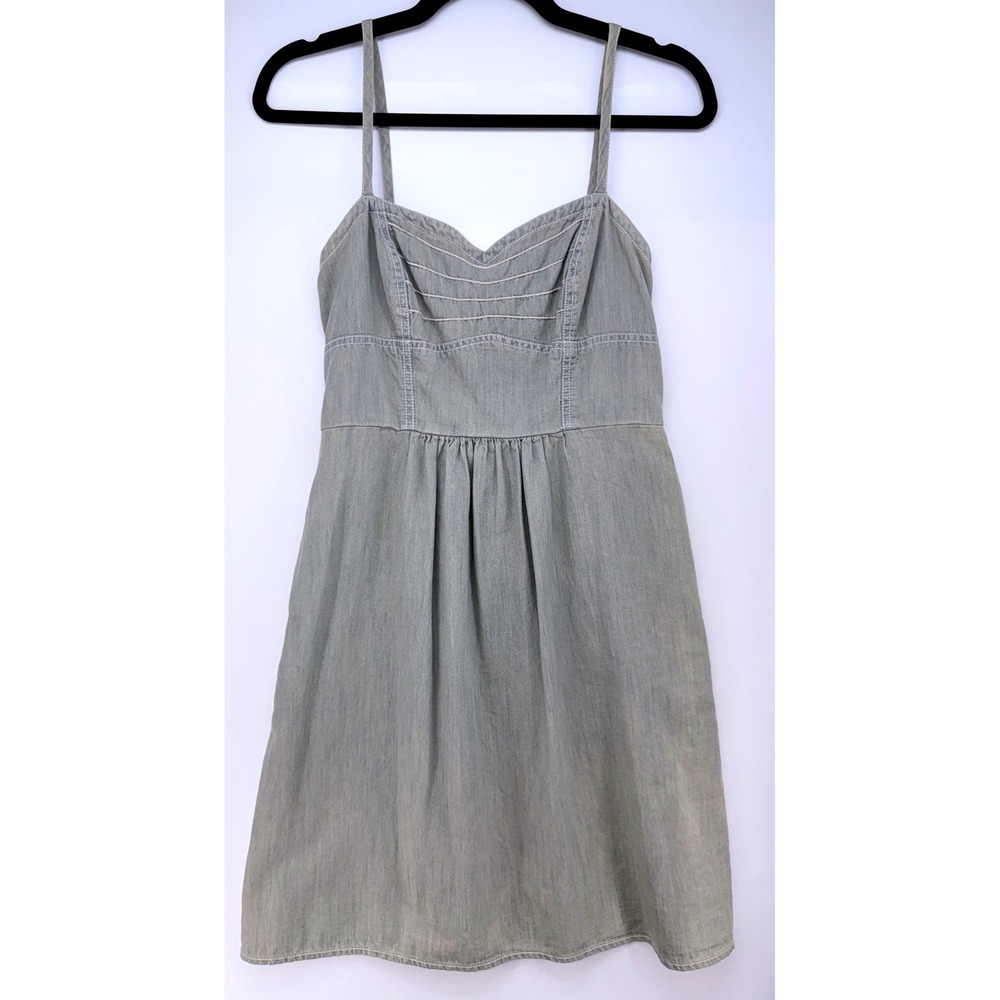 Vintage Denim Cotton Sundress Sz M Sage Prairie Fairy Grunge Dress Euro Summer